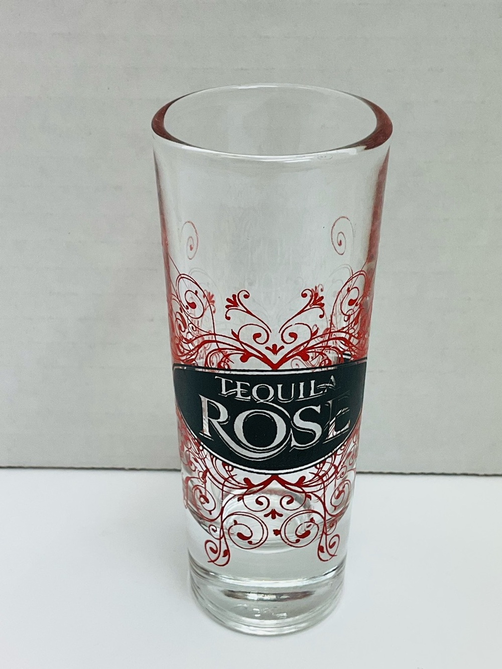 🌼4/$10🌼 Tequila Rose Branded Shot Glass with Red Scroll Design Collectable Bar